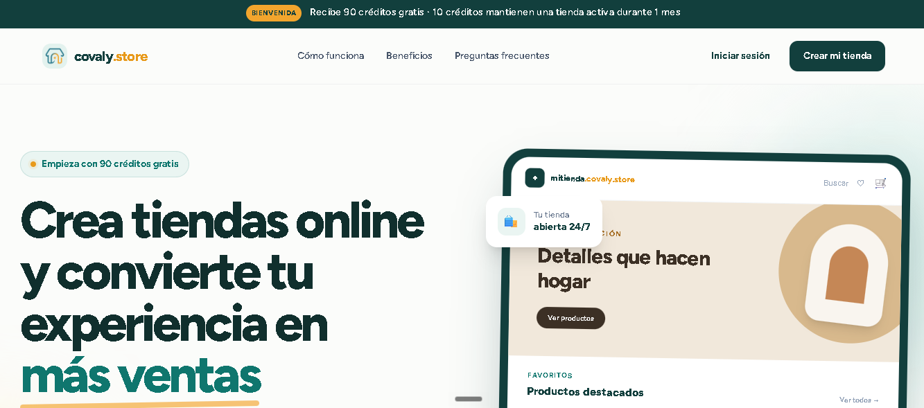 Covaly permite crear tiendas online rápidamente